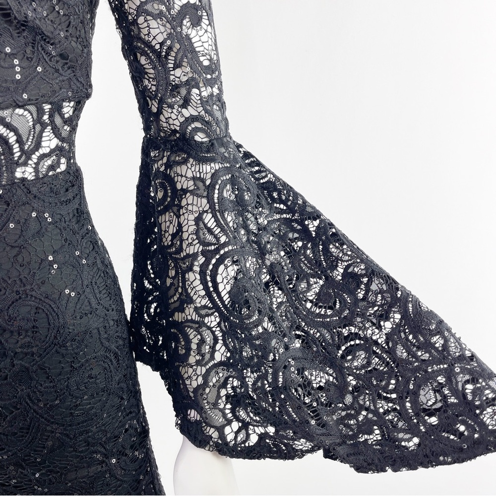 Jodi Kristopher Women's Black Lace Sequin Mini Dress with Flare Sleeves Size XS - Picture 5 of 11